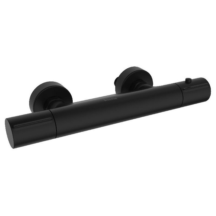 Termosztatikus csaptelep, matt fekete, fali rögzítés, 150mm, kerek S-csatlakozók