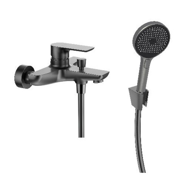 Kielle falra szerelhető csaptelep, gun metal, 3 féle sugár, kézi zuhanykészlettel 130 mm, 1500 mm