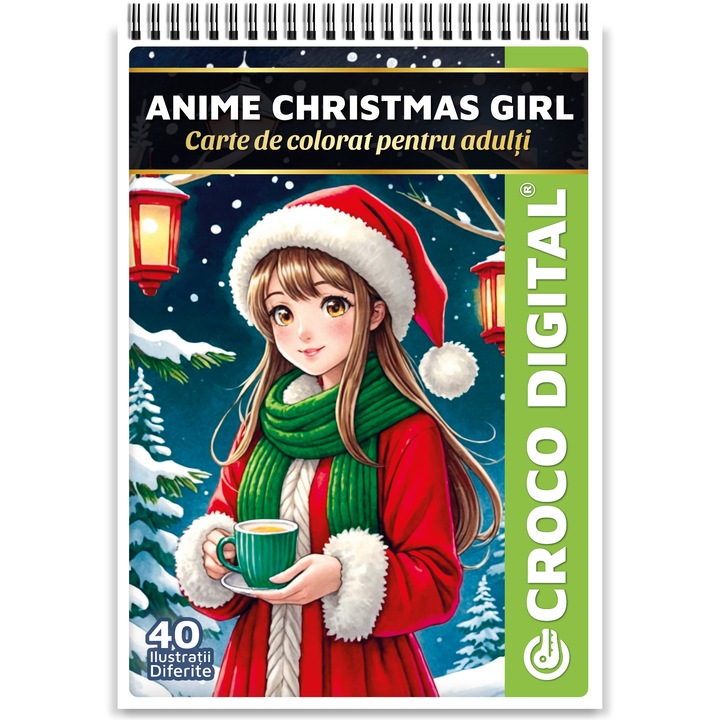 Carte de colorat pentru adulti, Anime Christmas Girl, 40 Ilustratii antistres de Craciun, 86 pagini, 2025, Croco Digital