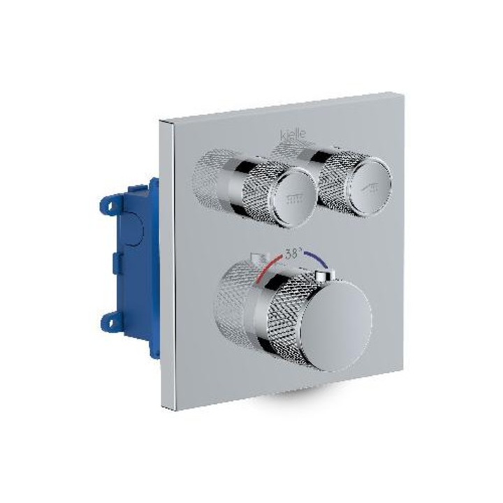 Kielle termosztátos csaptelep, 2 fogyasztóhoz, 3 cserélhető fedéllel, ezüst