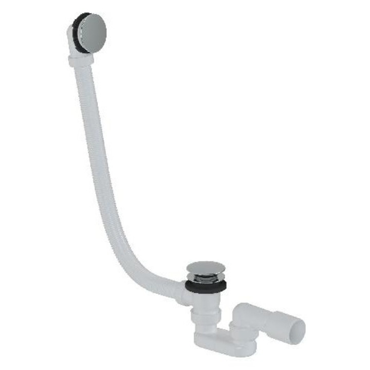 Kielle kád lefolyó- és túlfolyószett, 1000 mm hosszúság, ABS, ezüst/fehér