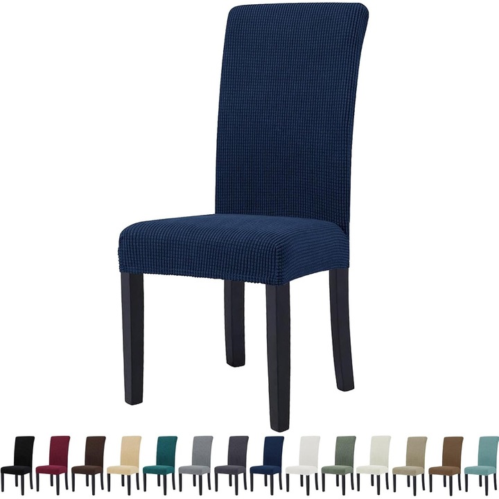 Set de 4 Huse Elastice Universale YSTELLAA pentru Scaune, Bleumarin, 35x51cm