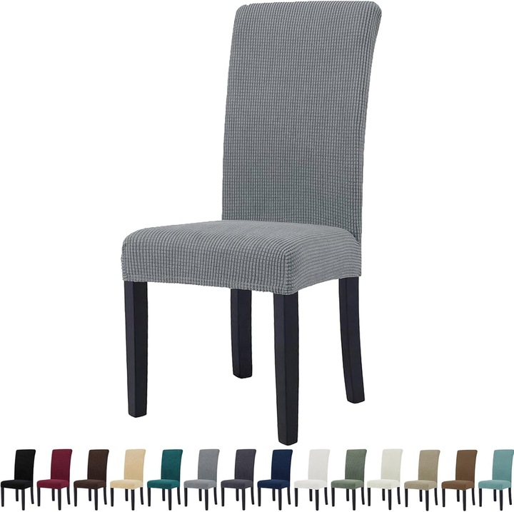 Set de 4 Huse Elastice Universale, YSTELLAA, pentru Scaune, Gri Deschis, Dimensiuni 48-70x35-48 cm, Usor de Intretinut