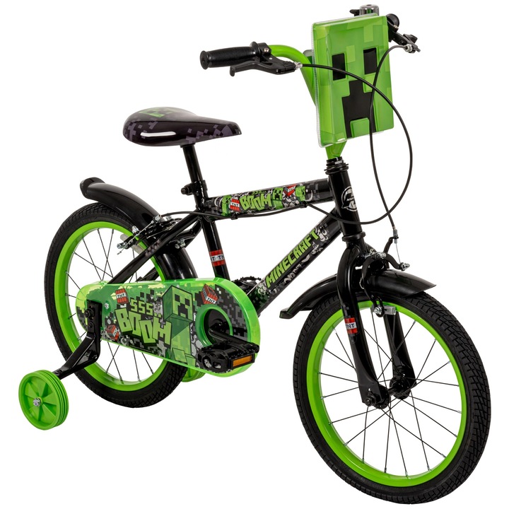 Bicicletă copii Huffy Minecraft 16", neagră, pentru băieți, 5-7 ani