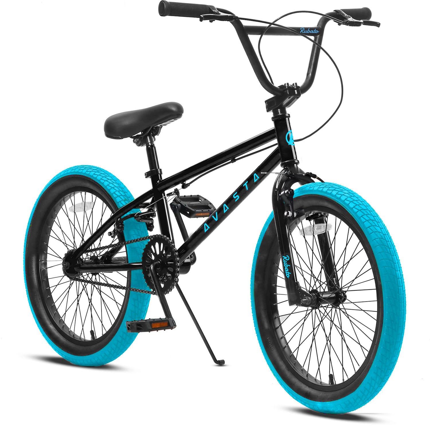 Bicicletă copii AVASTA, 18 inch, neagră cu anvelope albastre, BMX