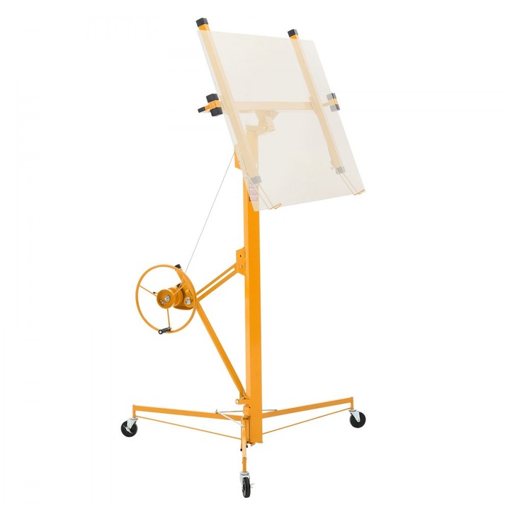 Cric Ridicare Gips-Carton, Elevator Mare Putere 68kg, Brat Telescopic Reglabil, Roti Blocabile, Pentru Panouri, Ideal Pentru Instalare Tavan si Perete, Galben