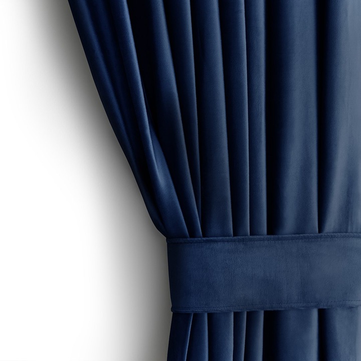 Завеса, Кадифена, с многофункционална лента, Velvet, 77% непрозрачност, 210 гр/кв.м плътност, 140 x 245 см, Тъмносин, 1 бр.