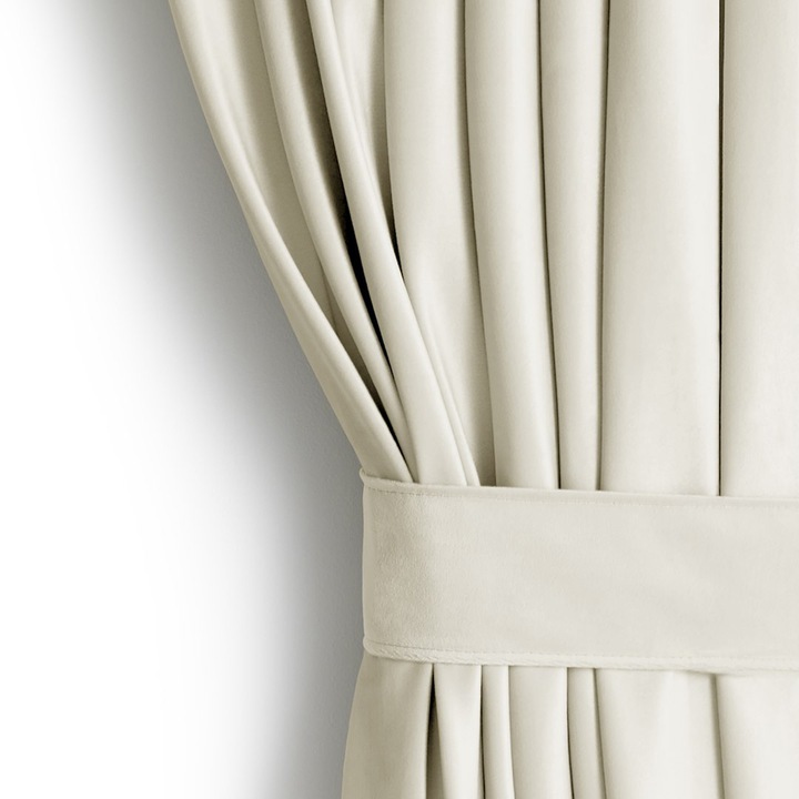 Bársonyfüggöny többfunkciós ráncolóval, Velvet, 77% átlátszatlanság, 210 g/nm sűrűség, 140 x 270 cm, Krém, 1 db