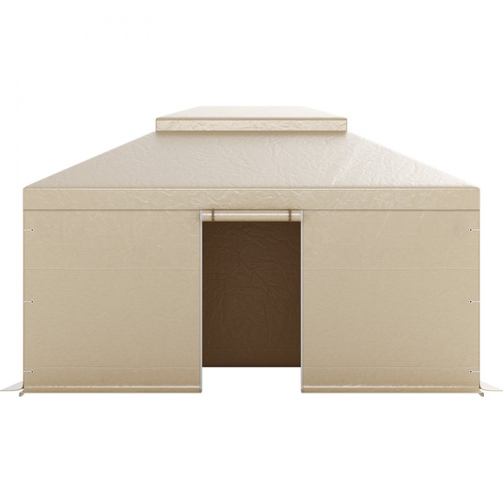 Зимно фолио, Устойчиво на атмосферни влияния покривало, 3.66 x 4.87 м, с две нива, странични стени и прозорци, PE с висока плътност, Подслон за съхранение