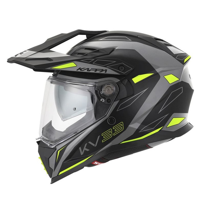 Casti protectie sport Kappa KASK KV33 GRAPHIC WIZZARD ENDURO dual off road, fekete, szürke, fluo sárga, 54/XS