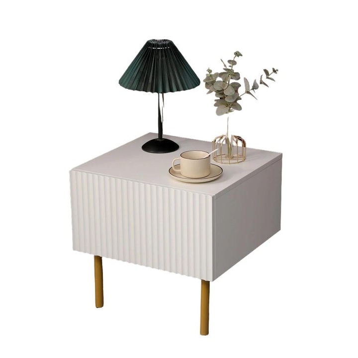 Noptiera Impansan, MDF, Alb/Auriu, 48x45x45 cm