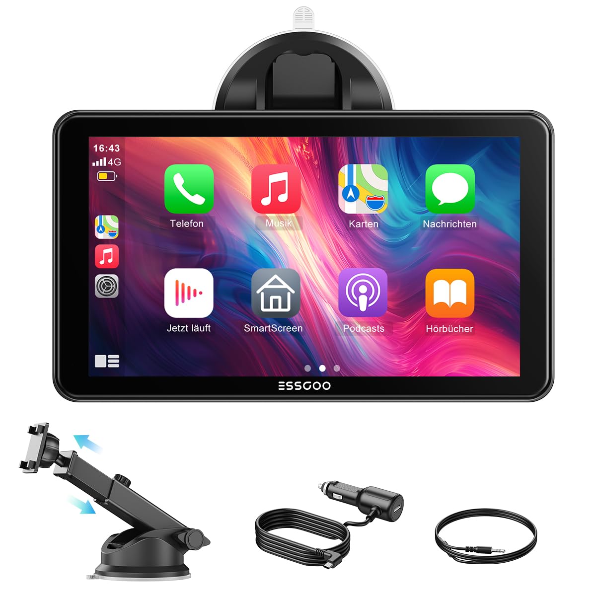 Ecran IPS 7 Inch Essgoo Carplay și Android Auto, Compatibil cu