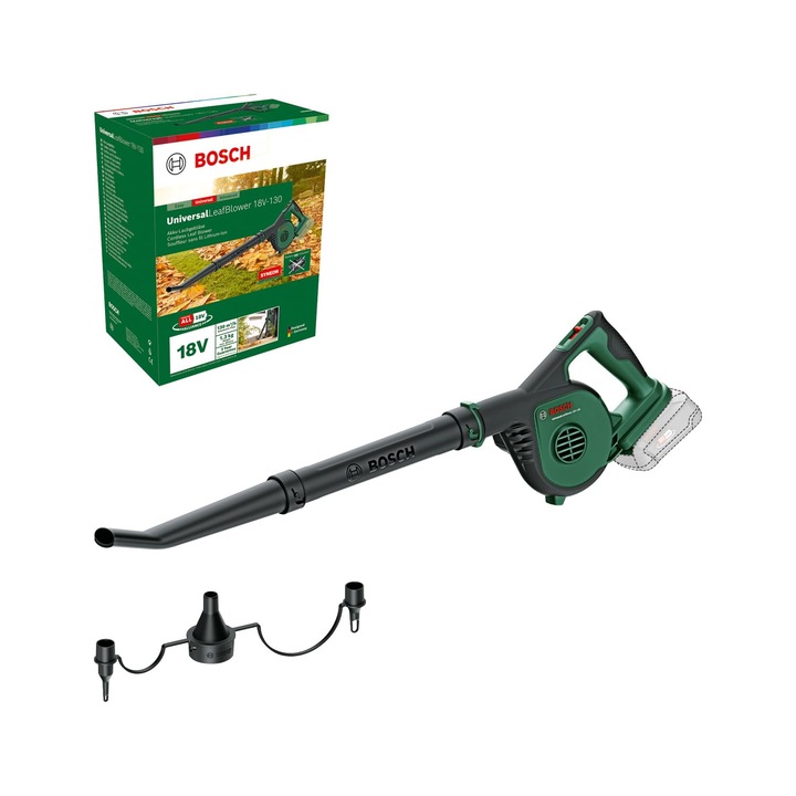 Bosch Universalleafblower 18V-130 akkus lombfúvó (Gyors és egyszerű tisztításhoz a szabadban; 18 voltos rendszer; Akkumulátor nélkül)