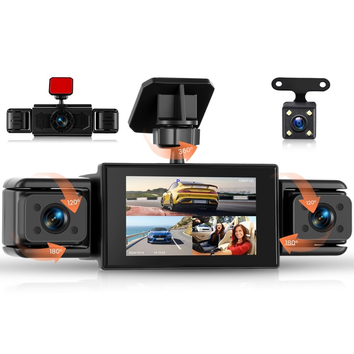 Rimoody Fhd Dashcam 4 csatornás, 360 fokos, 4 kamerás 1080P elől-hátul bal-jobb, 3 hüvelykes autós kamera 1080P Ir éjjellátóval/hurok felvétellel/24 órás parkolásfigyeléssel/parkolási asszisztenciával