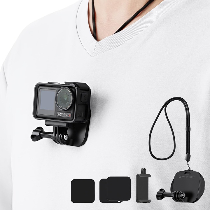 Магнитна опора за гърди K&F Concept за екшън камера Insta360 X5/X4, Gopro Hero 13/12/11/10/9 черна, Dji Osmo Action 5 Pro/4/3/2, Dji Osmo 360, POV опора за врата с регулируема каишка