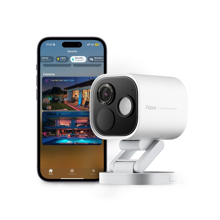 Cameră de Supraveghere, Aqara, 4MP, Hub G5, Pro Wi-Fi, Viziune Nocturnă Color, 2.4/5GHz, Alb