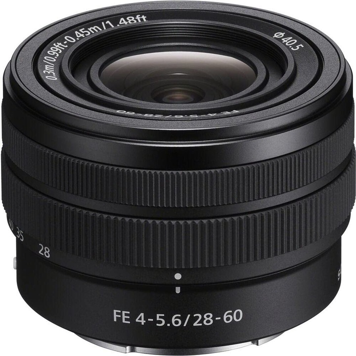 Sony SEL-2860 szabványos zoomobjektív (28-60 mm, F4-5.6, teljes képkockás, A9, A7, A6000, A5100, A5000 és Nex sorozathoz, E-bajonett) fekete