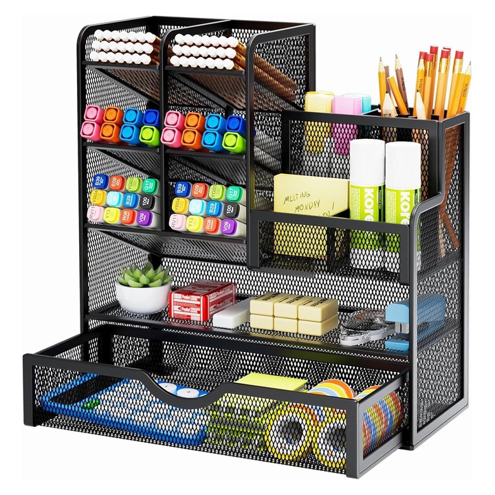 Organizator Birou Marbrasse, Multifunctional cu Sertar, Raft Depozitare, Negru