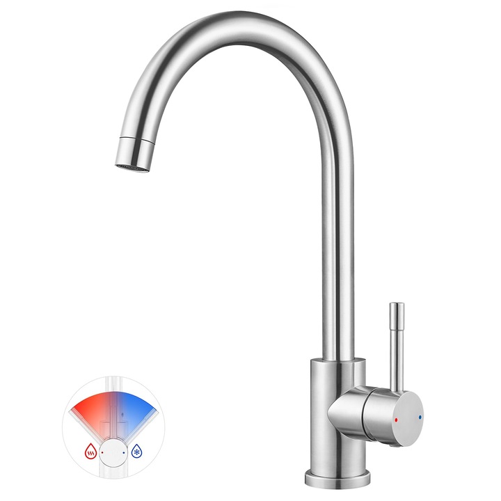 Baterie De Bucatarie Cecipa Cu Pivotare La 360°, Baterie De Bucatarie Cu Presiune Inalta, Baterie Mixer De Bucatarie Cu Arc Inalt, Baterie Cu O Singura Parghie, Baterie De Chiuveta Din Otel Inoxidabil, Racord G3/8