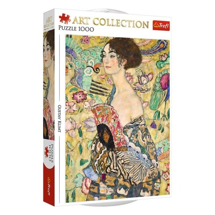 Puzzle Trefl, Doamna cu Evantai Gustav Klimt, 1000 piese, 48x68.3cm, 10 forme ascunse