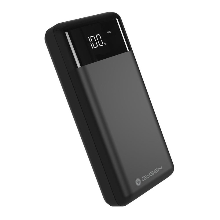 GoGen 30000 mAh Power bank, 2 USB kimenet, Micro USB és USB Type-C, fekete, 80x165x35mm