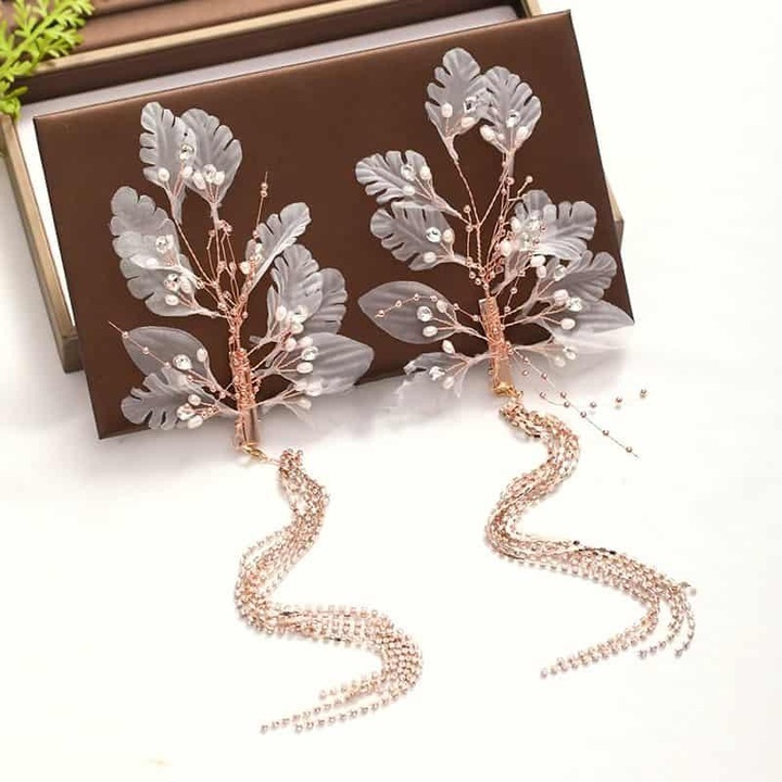 Set 2 accesorii par, rose gold, cu pietre, Kittie C1, Pursehuit