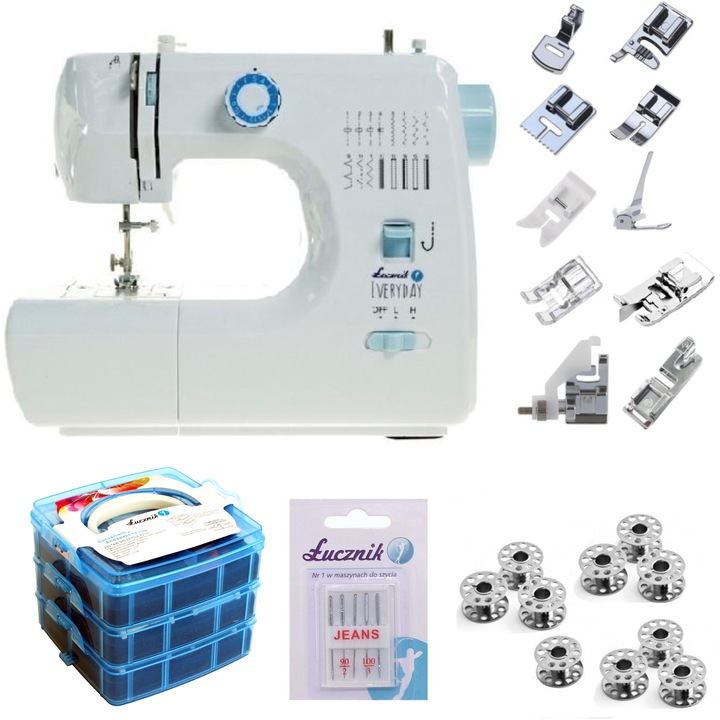 Masina de cusut Lucznik Everyday, 2 x bobine plastice, 2 x bobine metalice, dimensiuni reduse