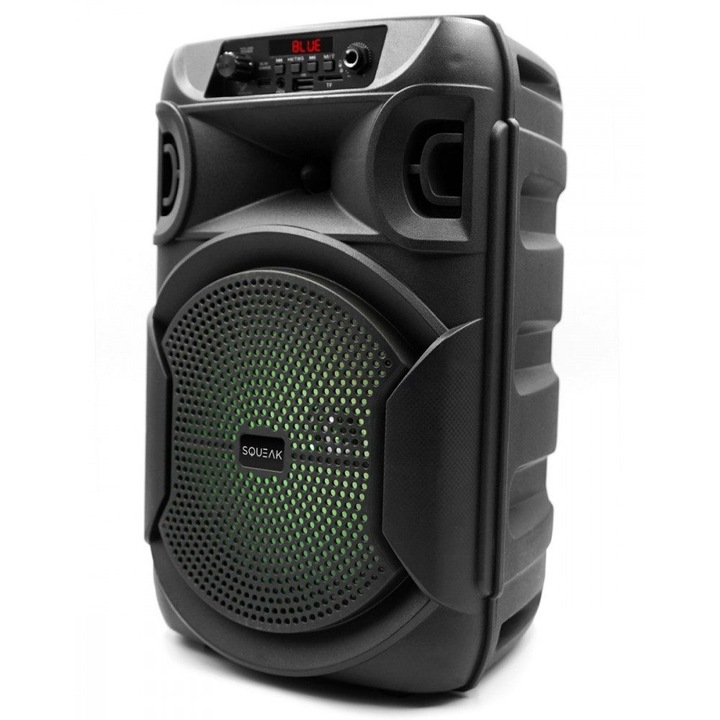 Boxa portabila SQUEAK PulseTower SQ1006, Bluetooth 5.3, radio FM, functie karaoke, negru, dimensiuni 10x15x22cm