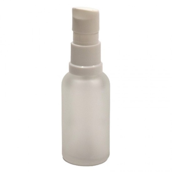 Sticla alba frosted cu pompa pentru uleiuri, pompa alba, 30ml