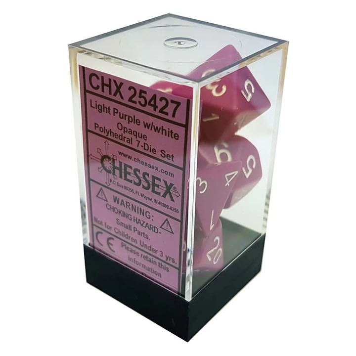 Kockakészlet Chessex, Opaque, Polyhedral, világoslila/fehér, 7 db