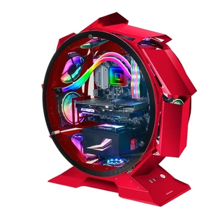 Mars Gaming Mcorb piros PC ház, Micro-Atx Xl, egyedi kerek kialakítás, dupla edzett üveg