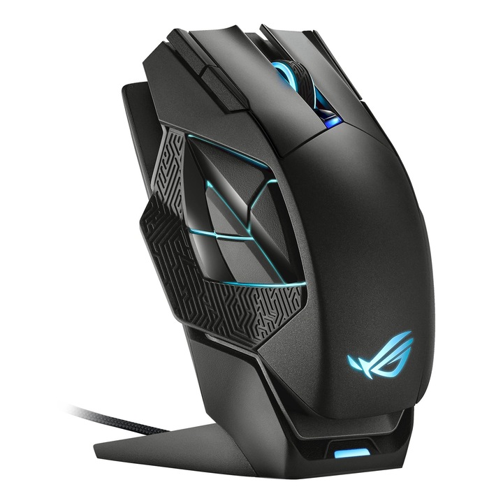 Геймърска мишка Asus Rog Spatha X (Безжична, С кабел, Магнитна зарядна база, 12 програмируеми бутона, 19.000 Dpi, Aura Sync)