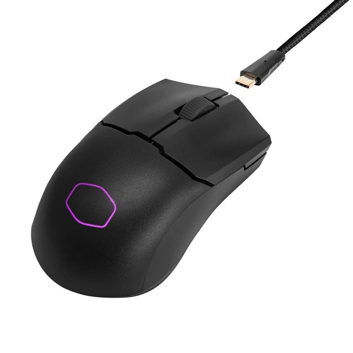Геймърска мишка Cooler Master Mm712 Rgb – Ултралека 59G, хибридна безжична, оптичен сензор Paw3370 с 19K Dpi, оптични превключватели за 70 милиона клика, On-The-Fly, Masterplus+ (38K Dpi, само за компютър) – черна