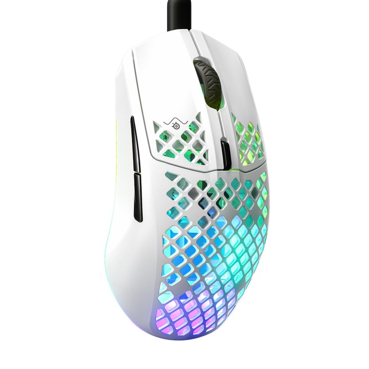 Steelseries Aerox 3 - Геймърска мишка с RGB осветление и вентилационни отвори на повърхността - Ултралек дизайн, водоустойчива - Оптичен сензор Truemove Core с 8.500 DPI - Тъмно сив
