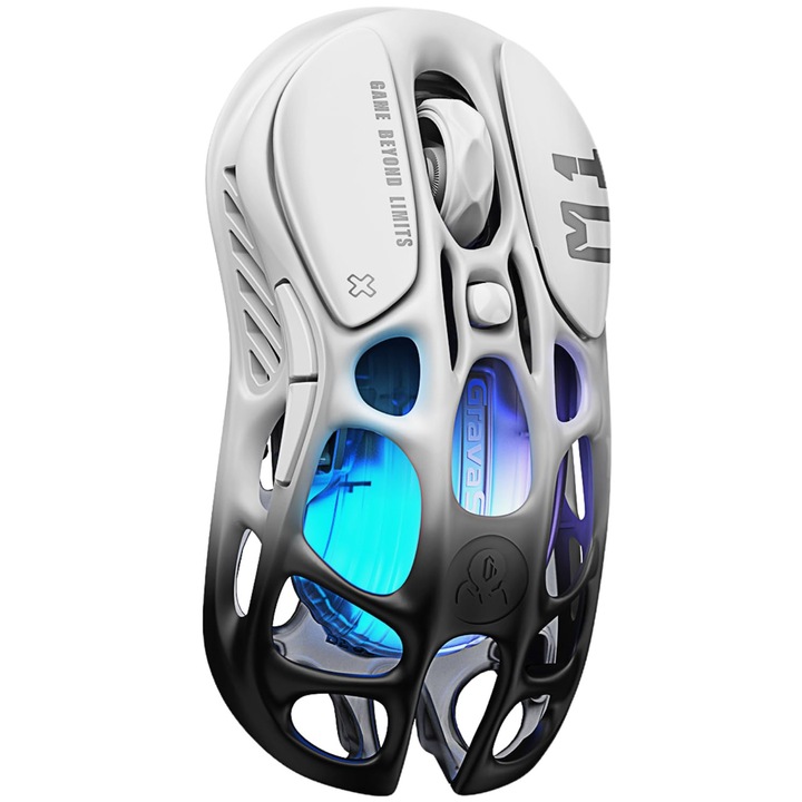 Безжична геймърска мишка Gravastar Mercury M1 Pro, 26.000 Dpi, 4K честота на запитване, сензор Paw3395, ултралека (88G), Bluetooth/2.4G/с кабел, RGB, 5 програмируеми бутона – черен градиент