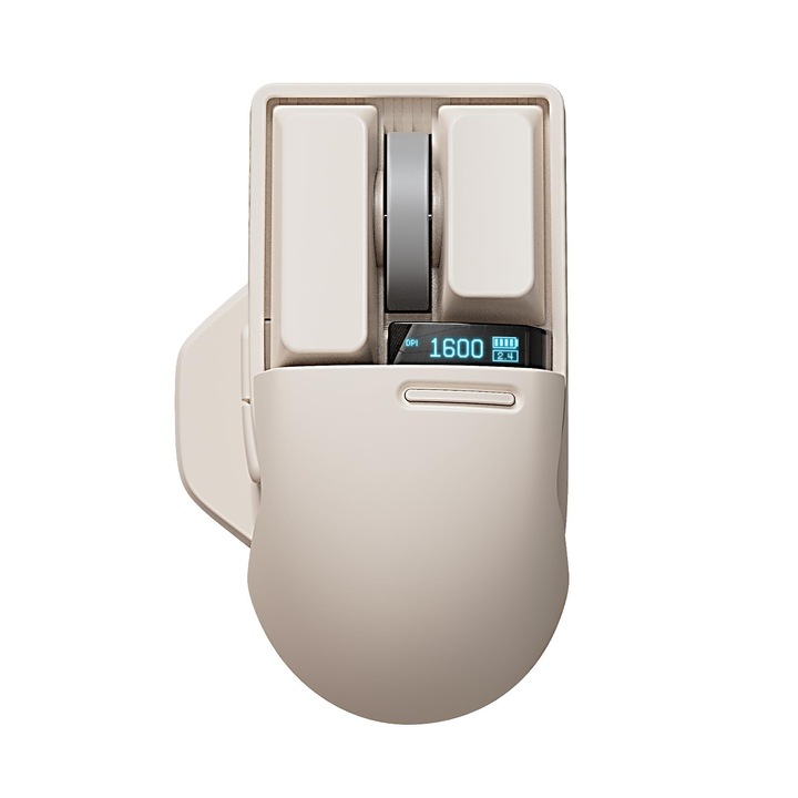 Мишка безжична Lofree Touch Pbt с USB приемник, акумулаторна кабелна Bluetooth мишка, 4000 DPI с OLED екран, съвместима със стъклени повърхности за Mac Windows PC Notebook/Тофу Розов Бял
