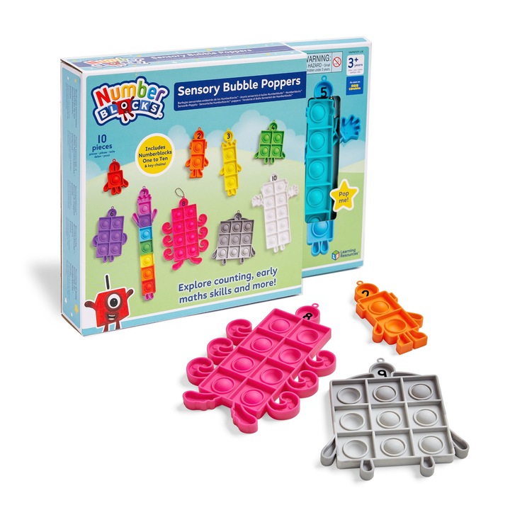 Learning Resources Numberblocks Buboréknyomogató, 10 Nyomogató Kulcstartóval, Érzékszervi és Stresszoldó Játék, Tanulja meg a számokat és a számlálást, Ajándék fiúknak és lányoknak 3, 4, 5+ éves kortól