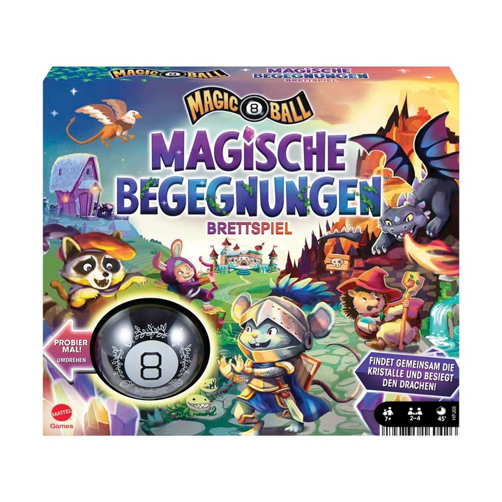 Mattel Games Magic 8 Ball Varázslatos Találkozások, Kooperatív Társasjáték, Német Verzió, Varázstárgyak Felfedezése, 2-4 Játékos Részére, Társasjátékok 7 Éves Kortól, Hpj69, Többszínű
