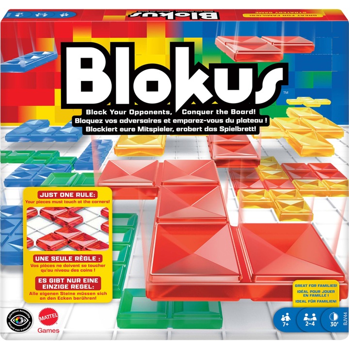 Mattel Games Blokus társasjáték, családi társasjáték, stratégiai játék, 2-4 játékos részére, partijáték, 7 éves kortól, Bjv44