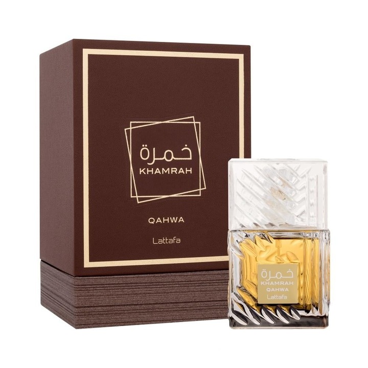 Set Apa de Parfum Khamrah Qahwa, Lattafa, Unisex, 100ml cu mostra 2ml