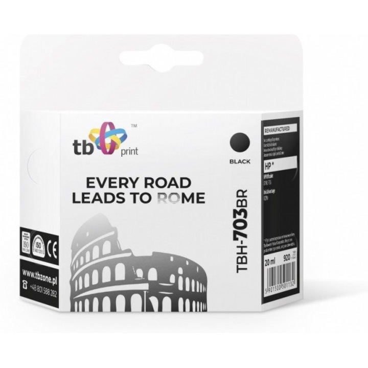 Cartus imprimanta inkjet TB Print, model TBH-703BR, negru, compatibil cu HP DJ D730/F735