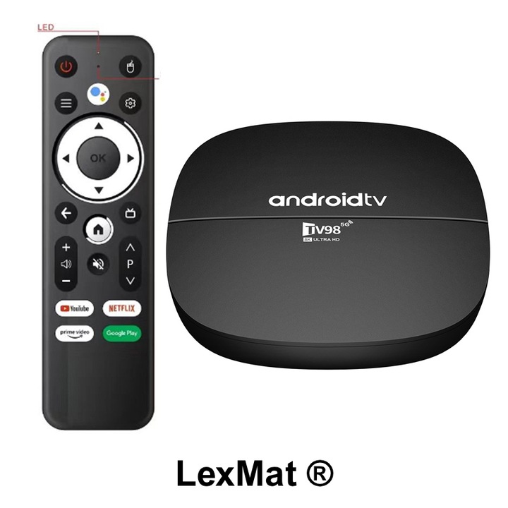 TV Box Android 13 LexMat, 4K Ultra HD, Wi-Fi 2.4G/5G, Bluetooth дистанционно, 2+16 GB памет