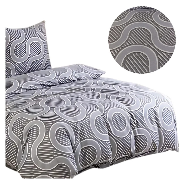 Set Lenjerie De Pat 3D, Somn Adanc, 3046, 140x200 cm, Certificat Oeko-Tex Standard 100, Material Satin De Bumbac, Echipata Cu Fermoar