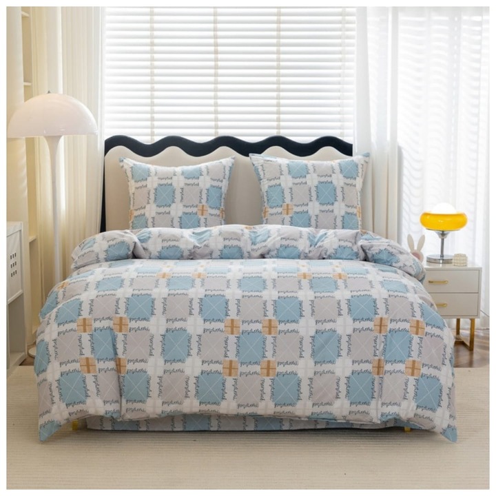 Set lenjerie de pat, Cotton World, Multicolor, 160x200 cm, 2 x 70/80 cm, Bumbac satinat, Cu fermoar