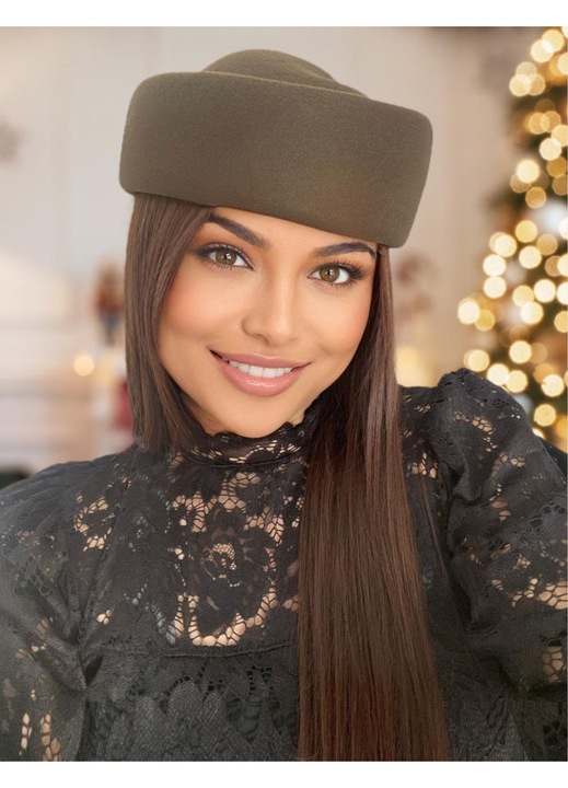 Palarie dama lux tip toca Confortino Contess – Fetru italian 100% lana, Palarie Neagra (Negru), Marime Unica, Reglabila – Fabricata in Romania