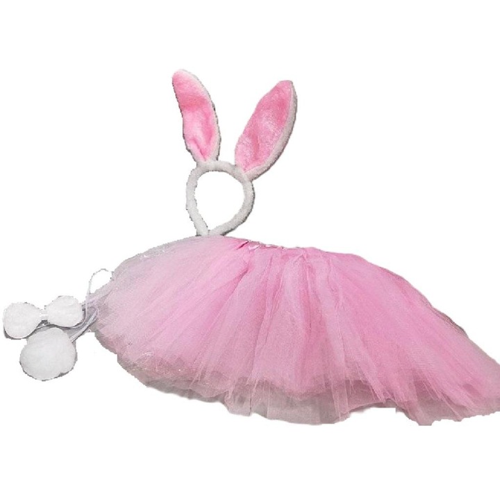 Costum copii ADAR, iepuras roz, cu urechi si fusta