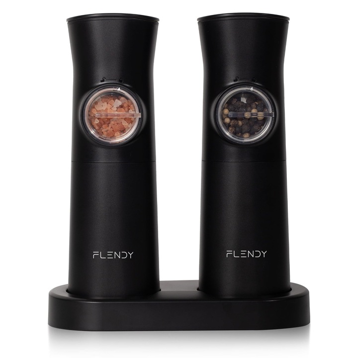 Set De Rasnite Electrice De Sare Si Piper Flendy Gravity, Set De 2 Rasnite Electrice Reincarcabile Cu Statie De Incarcare Usb-C, Rasnita Electrica Pentru Condimente Uscate