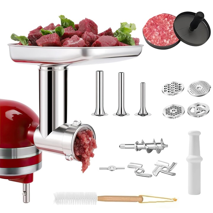 Accesoriu tocătoare de carne, TechVizrs, pentru mixer Kitchenaid, set complet, inox