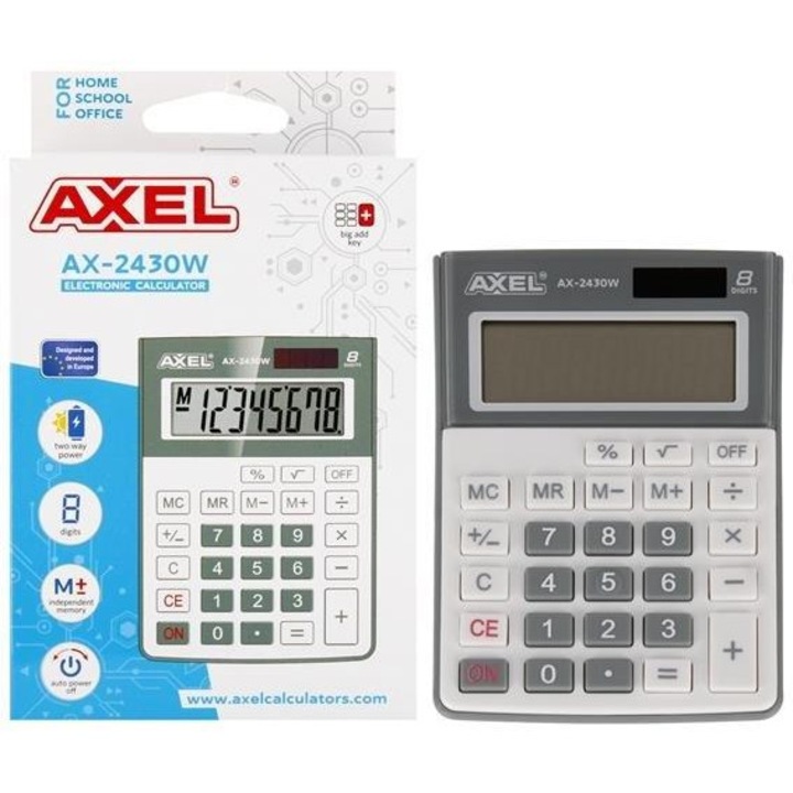 Számológép STARPAK Axel AX-2430W, memóriával és automatikus kikapcsolással, 8 számjegyű, Többszínű