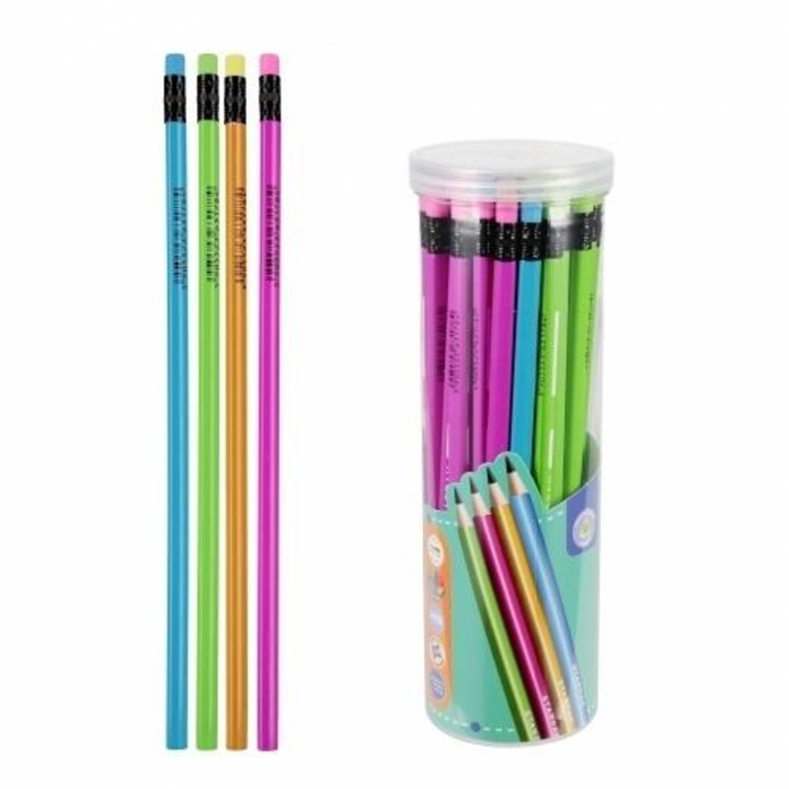 STARPAK grafit ceruzák, HB, háromszögletű, radírral, tubusban, többszínű, 48 db